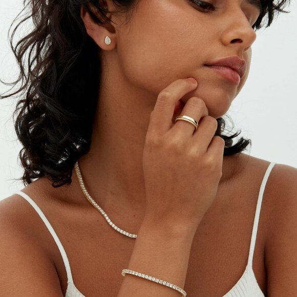 14K Gold Plated 3mm Cubic Zirconia Classic Tennis Bracelet | Gold Bracelets for - Picture 4 of 7